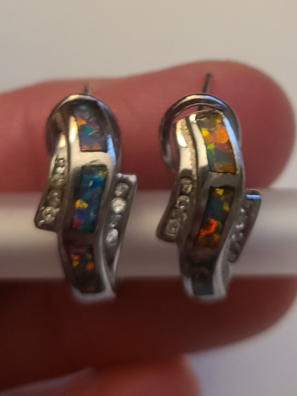 Rainbow Opal and Crystal Non-Tarnish Metal Earrings